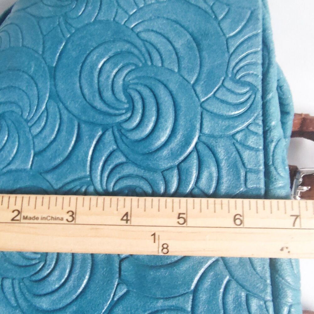New Massimo Castelli Shoulder Bag Rose Textured Leather Convertible Teal Tan Bag - Picture 9 of 14